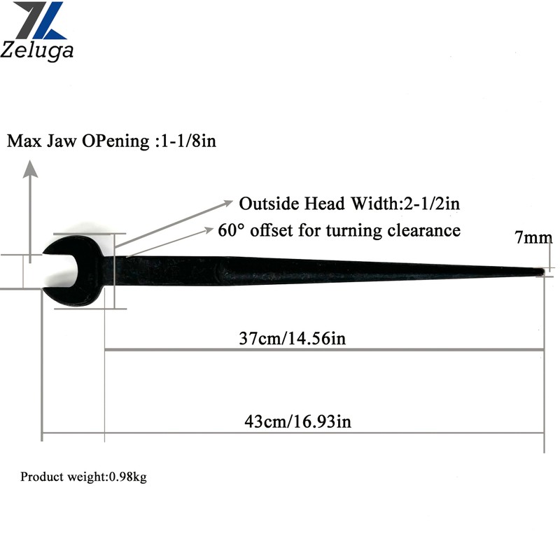 Zeluga 25-511 Construction Spud Wrench, 3/4-Inch Bolt, 1-1/8-Inch Nominal Opening,