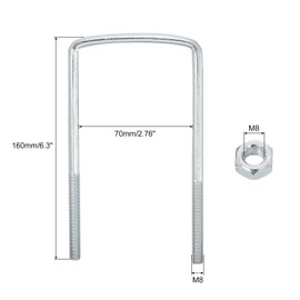 uxcell Square U-Bolts, 6 Sets 70mm Inner Width 160mm Length M8 Zinc-Plated Carbon Steel U Clamp Bolt with Nuts and Plates, for Boat Trailer
