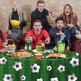 6 Pack Soccer Party Tablecloth Soccer Table Cloth Soccer Round Plastic Table Cover Sports Theme Party Table Covers Soccer Birthday Decorations Soccer Theme Birthday Party Supplies 84 x 84 Inch