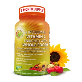 Liposomal Vitamin C Capsules - 1500mg - Made with Organic Acerola Cherries & Camu Camu, High Potency Vitamin C Liposomal - Immune Support Supplement, Enhanced Absorption & Bioavailability - 180 count