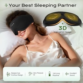 MUSICOZY Sleep Mask Headphones Bluetooth 5.4 | 3D Bamboo Cotton Sleep Headphone with Ultra-Silent Strap for Side Sleepers,100% Blackout Eye Mask with Headphones & 16H Play for hot & Light Sleepers