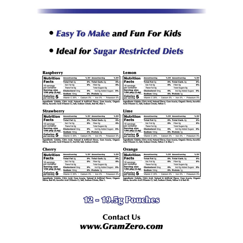 GramZero Variety (Raspberry, Strawberry, Cherry, Lemon, Lime, Orange) Sugar Free