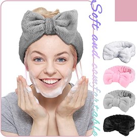 24 Diademas Faciales de Spa Diadema Suave de Maquillaje con Lazo Diadema de Toalla Elástica para Cuidado de Piel Banda de Pelo de Microfibra de Vellón Coralino para Lavar Cara Ducha Mujer, 4 Colores