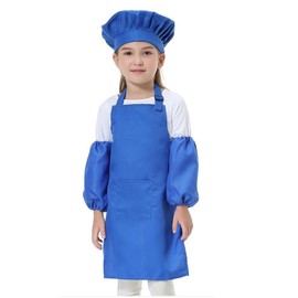 Cooktaitai Kids Apron and Chef Hat with Sleeves,Adjustable Chef Art Apron with 2 Pockets for Girls Boys Cooking Baking Painting