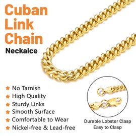 Jewlpire Gold Chain for Men, 5MM Gold Chain Miami Mens Cuban Link Chain Necklace, 18K Real Gold Plated & Hip-Hop Style Gifts for Brother Men, Mens Gold Chain 22 Inches