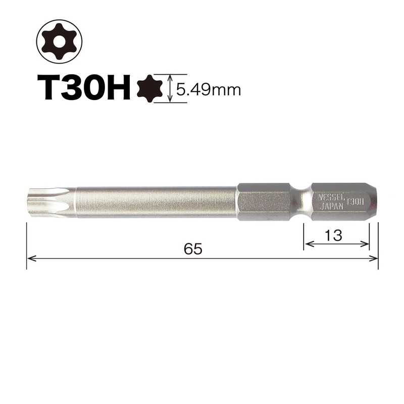 VESSEL SMVT30H Torque Swizzle Stop Bit, VT30H x 65