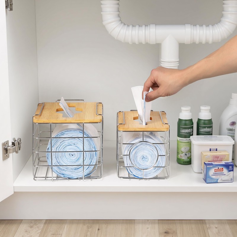 YAFFWA 2 Pack Trash Grocery Bag Holder Wall Mounted Design,