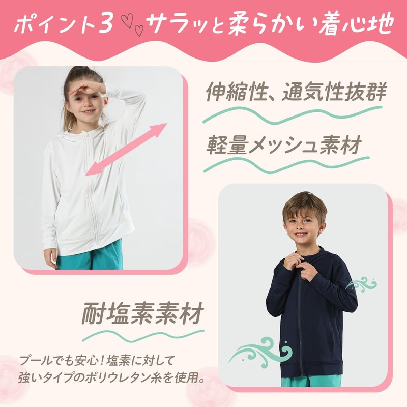 [ＺＡＩＤＥＡ] キッズ UVカット パーカー 冷感 薄手 涼しい メッシュ ドライ 長袖