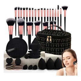 47 Brochas Maquillaje Profesional Y Herramientas Cosméticas Negro