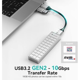 Yottamaster M.2 NVMe SATA Enclosure, USB 3.2 Gen 2 10Gbps NVMe External Enclosure, Aluminum NVMe SSD Enclosure, NVMe to USB Adapter for M and M&B Key in 2230/2242/2260/2280 SSD [HP6-SV]