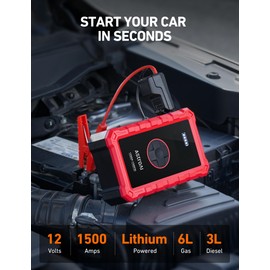 AstroAI S8 Air Jump Starter with Air Compressor, 1500A Peak Car Battery Jump Starter Portable (6.0 Gas/3.0L Diesel) with 150PSI Cordless Auto-Shutoff Tire Inflator, 12V Battery Charger Booster(Red)