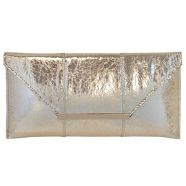 JNB Crushed Metallic Envelope Clutch, Gold