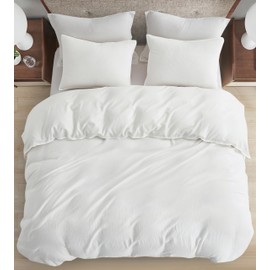 Chezmoi Collection Breeze 3-Piece Cotton Gauze King Duvet Cover Set, White Soft Washed Cotton Linen Like Textured Breathable Comforter Cover with Button Closure