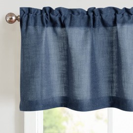 jinchan Linen Valance for Kitchen Living Room Rod Pocket Small Window Curtains Flax Linen Textured Valance Curtains Farmhouse Country Rustic Window Treatments 1 Panel 15 Inch Indigo Blue