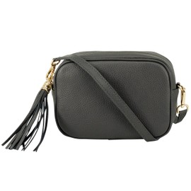 Montte Di Jinne - 100% Made in Italy - Soft Leather Leather Women's Cross Body Bag with Tassel key Ring (Dark Grey)