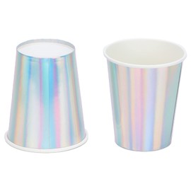 20 Packs Shiny Paper Cups, Rainbow Silver Party Cups, Disposable Paper Hot Coffee and Tea Cup, Cold Beverage Cups for Party Supplies, Picnic, Home Kitchens Birthday Wedding (Silver)