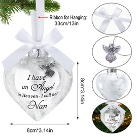 Yueshop Christmas Memorial Baubles Pendant Feather Ball“I Have an Angel in Heaven,I call him Nan” Christmas Ornament, Bereavement Gift To Remember Loved Ones, Christmas Tree Hanging Decoration