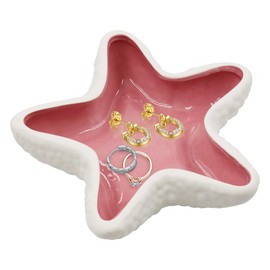 Ceramic Seashell Jewelry Dish tray, Small Shell Trinket Dish, YITOBA Jewelry Holder Dish Plate for Rings Earring, Aesthetic Decorative Key Bowl, Ocean Beach Pink Coastal Room Decor (Pink)