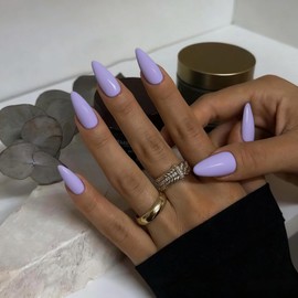 48Pcs Lilac Press on Nails Almond Fake Nails Glue on Nails Medium Length Almond Shaped Nails Press ons, Stiletto Nails False Nails for Women, Medium Almond Nails, Thick Natural Acrylic Gel Nails
