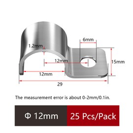 25 Pcs Pipe Clips 12mm Pipe Clamp Single-Hole Pipe Brackets V2A Stainless Steel U Brackets Heavy Duty Cable Clamps Fasteners for Ø 11-12.5mm Cables Water Pipes Fixing Flush Installation