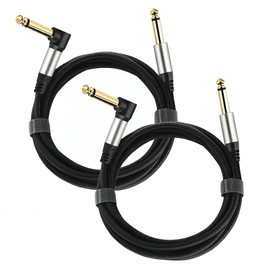 Adoerpai 2-Pack Guitar Cables 1/4 Inch 6.35mm Male to Male Jack Right Angle to Straight Nylon Braided TS Mono Instrument Cable (Pack of 2-6.6FT)