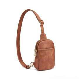 CORALDAISY Crossbody Bags for Women Small Sling Bag Fanny Packs for Women Cross Body Purses Belt Bag for Women Leather Cross Body Bag Chest Bag Gifts, Brown