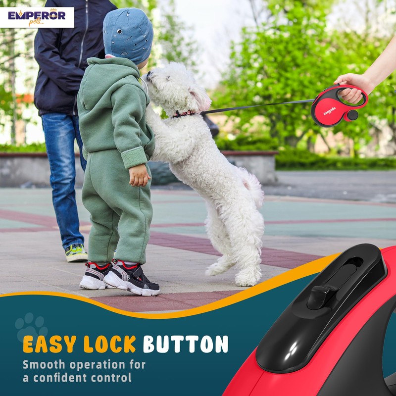 Emperor Pets 26 ft Retractable Dog Leash Red - Heavy