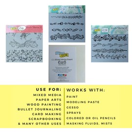 Crafters Workshop Border Stencils for Painting - Victorian, Ornate, Floral Theme Reusable Stencil for Wall, Wood, Furniture | Template Set with Board for Journaling, Canvas, Crafts, Signs | 6x6 Inch