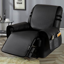 STONECREST Recliner Chair Cover, Water Resistant Faux Leather Slipcover, Stay in Place (Black, 23" Regular Recliner)
