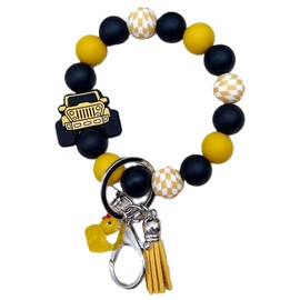 Phamines Bracelet Keyring Portable Keys Ring Holder Bangle Car Silicone Bead Cute Duck Tassel Charm Wrist Wristlet Keychain Bag Accessories (Yellow Car)
