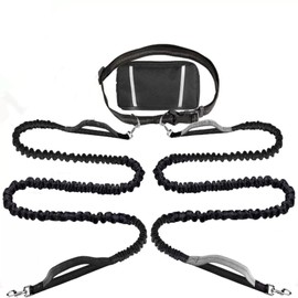 Hands Free Dog Running Leash with Heavy Duty Hands Free Dog Leash and Adjustable Waist Elastic Bungees, Retractable Rope for 25-120lb M to L Dogs, Reflective for Safe Hiking, Biking & Nighttime Walks