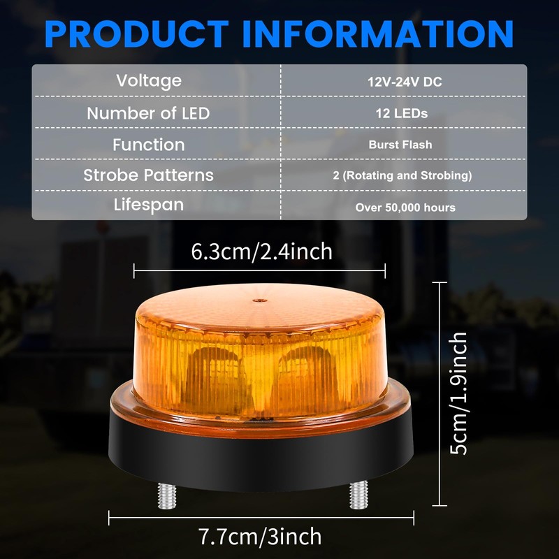 NWpangu 24V LED Strobe Beacon Light, Amber Emergency Lamp, Rotating