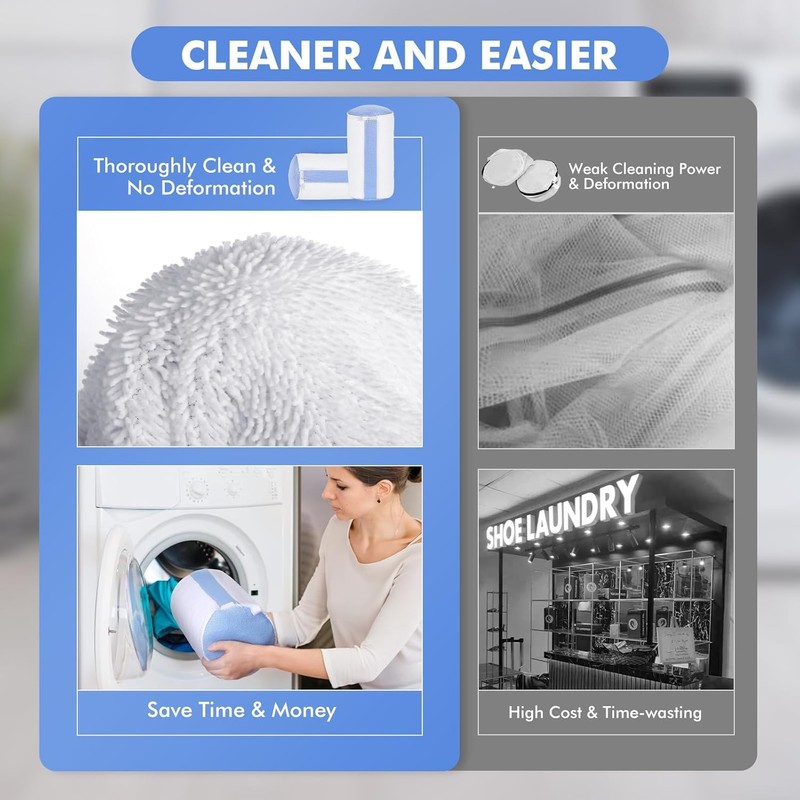 Shoe Washing Bag - White with Blue Mesh, Pair of