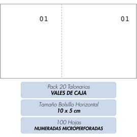 Dohe - Bauletti Buoni da Scatola (20 pz.) - Dimensioni tasca 10x5 cm, 100 fogli bianchi numerati e microforati, blocchi per lotterie, concorsi, lotteria, armadietti, forniture per ufficio
