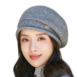 Getrays Women's Knit Hat, Large Size, Warm, Knit Cap, For Autumn and Winter, Care Hat, Cold Protection, Windproof, Warm Hat, Small Face Effect, Fluffy, Beanie Hat For School Commutes To Work, gray