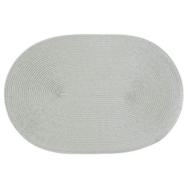 Haus und Deko Place Mat Polypro Oval Approx. 45 x 30 cm Silver Grey Placemat Place Mat Braided Raffia Look