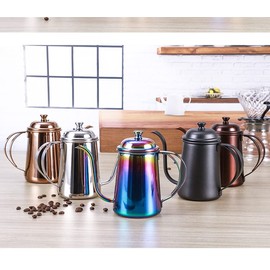 Yosoo Edelstahl Tee Kaffee Wasserkocher Gießen über Kaffee Topf Schwanenhals Kaffeekanne Teekanne 650ML (Rosengold)