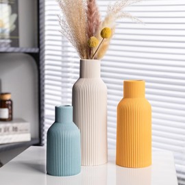 Colorful Ceramic Vases Set of 3,Farmhouse Decor, Home Decor, Pampas Grass Vases for Kitchen, Bedroom, Office, Living Room, Bathroom, Wedding, Entryway, Table Centerpieces, Gifts Women Mom (Color)