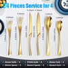 Lemeya 24 Piece Gold Silverware Set with Steak Knives,18/10 Stainless