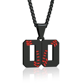 Suweibuke Inspiration Baseball Jersey Number 0-99 Necklace - Stainless Steel Baseball Chain Pendant Necklace - Team Jewelry Gift for Boys and Girls (00)