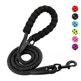 Plutus Pet Heavy Duty Rope Dog Leash with Comfortable Padded Handle, Highly Reflective Strong Sturdy 4/5/6 FT Dog Leash for Small Medium Large Dogs(1/2"×4', Black)