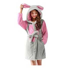 CuteOn Unisex Couple Women Men Cartoon Animal Coral Fleece Hooded Wrap Dressing Gown Sleepwear Bathrobe Cosplay, mouse