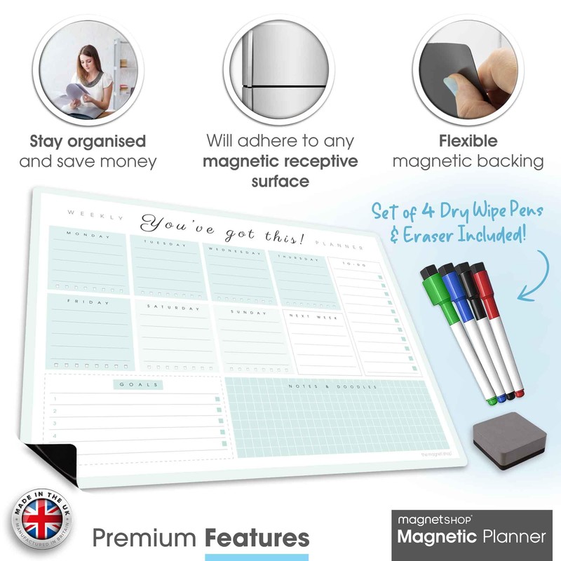 The Magnet Shop A3 Magnetic Weekly Planner Dry Wipe Whiteboard