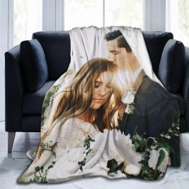 Customized Flannel Throw Blanket Photos Text Lightweight Adult Kids Gift for Birthdays Christmas Fathers/Mothers DayColor: 50x 60-2 photos