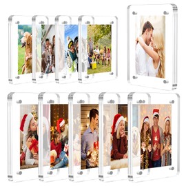 JOUXKOT 10 Pack Acrylic Fridge Magnetic Frame, 2.36 x 3.54 Inch Acrylic Frame, Acrylic Picture Frame Magnets Double Sided Photo for Instax Mini Magnetic Frame for Refrigerator Display