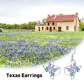 MEIDERBO Texas Earrings 925 Sterling Silver Texas State Map Flag Dangle Earrings Hometown Bluebonnets Jewelry Texas Gifts for Women Love TX(Purple)