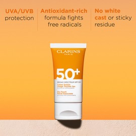 Clarins NEW Dry Touch Face Sunscreen | Broad Spectrum SPF 50+ | UVA/UVB Protection | Lightweight and No White Cast | Enriched with Antioxidants | All Skin Types, including Sensitive Skin | 1.7 Ounces