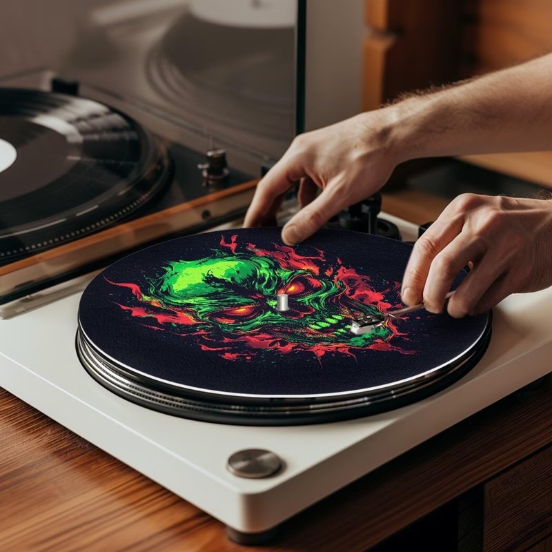 ZUXONGSY Skulls Turntable Mat for Vinyl Records BlackTurntable Slipmat Anti