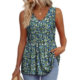 Womens Tank Top Boho Tops Summer Top for Women 2026 Tops for Women Trendy V Neck Maternity Clothes Cowgirl Outfits Beach Vacation Clothes Blue Floral M