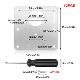 AFAIK Hinge Repair Kit Cabinet Hinge Repair Plate 12 Pieces for Cabinets, Stainless Steel Hinge Repair Kit, Suitable for Cabinets, Furniture, Drawer, Windows with Screwdriver